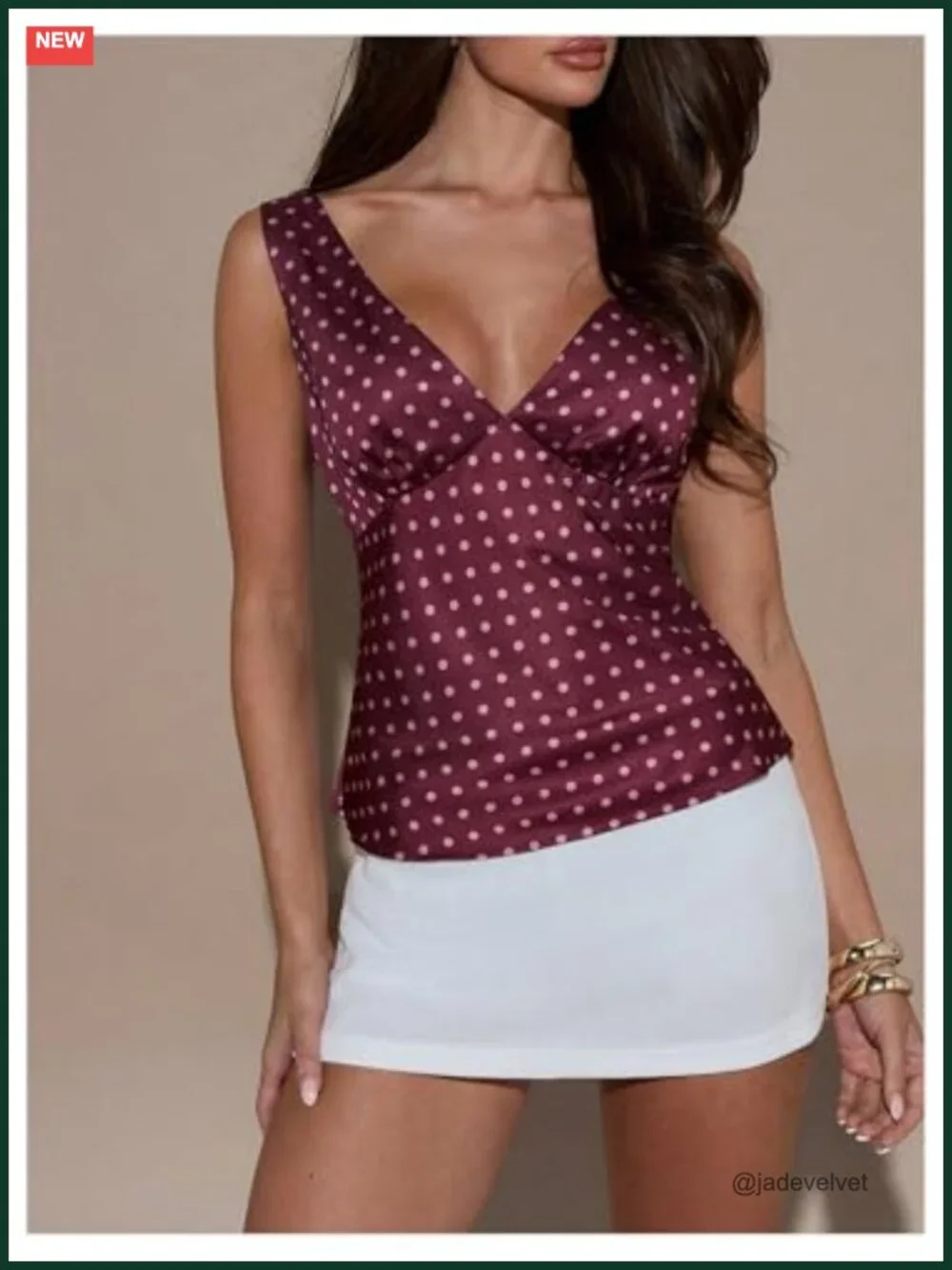 Women's Silky Polka Dot Tank Top V-Neck Sleeveless Elegant Summer Blouse